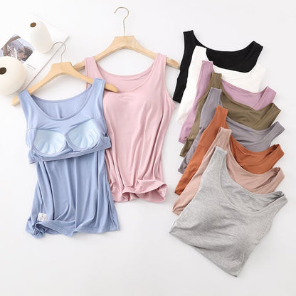 🎁Hot Sale 50% OFF👉Women's Classic Solid Colour Built-in Bra Tank Top🎉